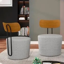 Kit 2 Poltronas Decorativas Redondas 53cm Le Moon Z32 Linho Cinza - Mp