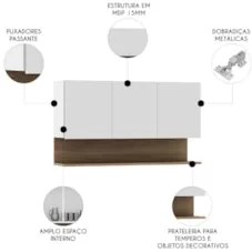 Armário de Cozinha Aéreo 118cm 3 Portas Duda Z34 Branco/Freijó - Mpoze