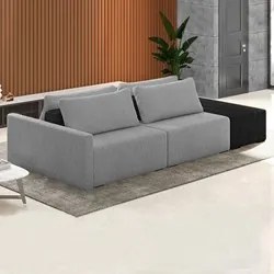 Sofá Ilha Modular Living com Puff 252cm Georgia K04 Bouclê Grafite/Pre