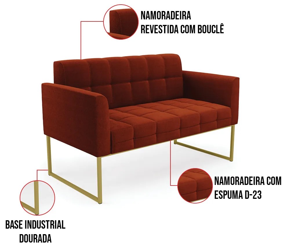 Namoradeira e 2 Poltronas Industrial Dourado Elisa Bouclê Terra D03 - D'Rossi