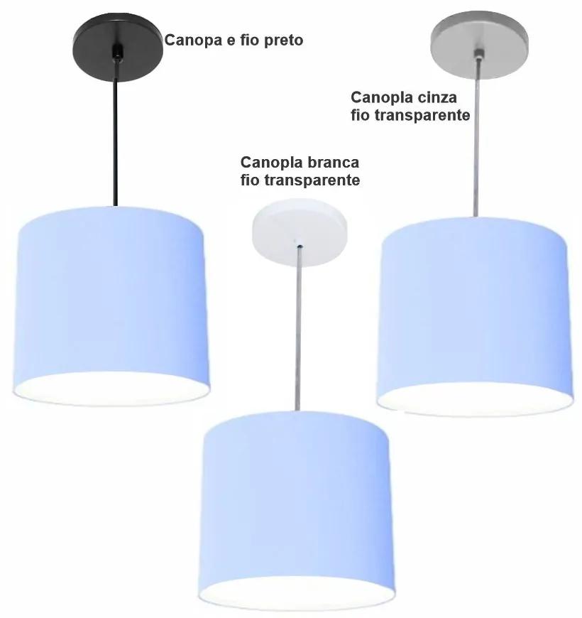 Luminária Pendente Vivare Free Lux Md-4106 Cúpula em Tecido - Azul-Bebê - Canopla cinza e fio transparente