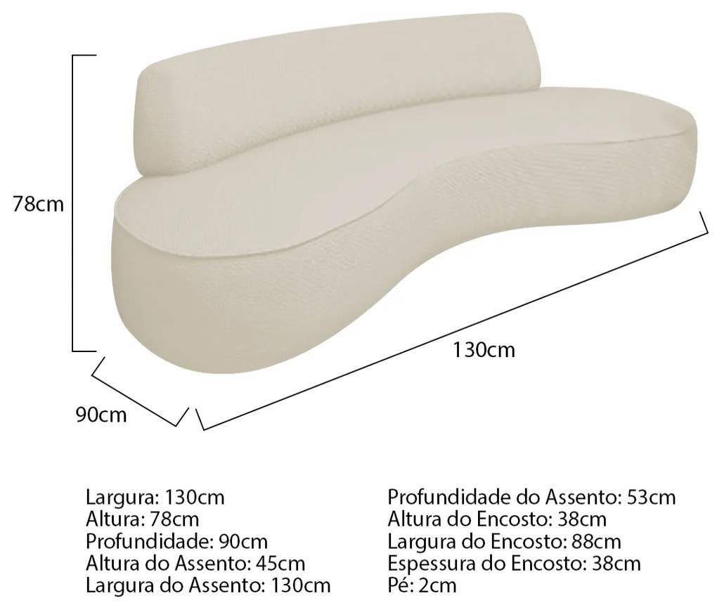 Sofá Curvo 130cm 2L e 1 Poltrona Orgânico Escritório Recepção Sala Amsterdã Bouclé - ADJ Decor