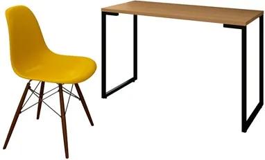 Mesa Escrivaninha Fit 120cm Natura e Cadeira Charles Amarela - Mpozenato