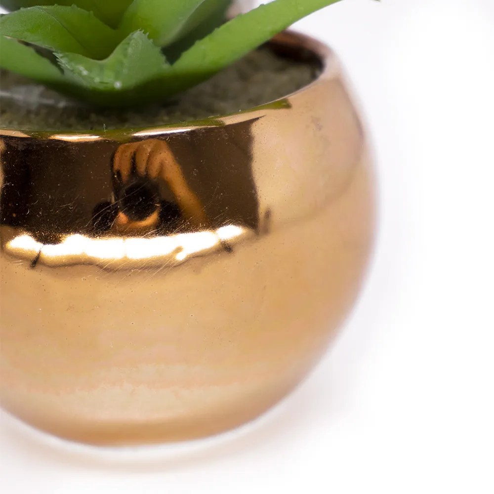 Vaso Decorativo Dourado com Suculenta Artificial Aloe Vera Mini - D'Rossi