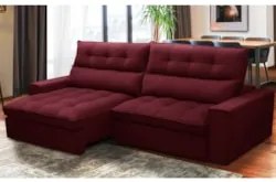 Sofá Retrátil Reclinável 3 Lugares 250cm Damy F05 Veludo Bordô - Mpoze