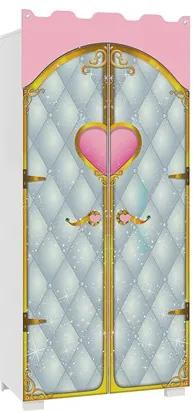 Guarda Roupa Infantil Castelo Princesas Disney Premium 2 Portas Branco/Rosa - Pura Magia