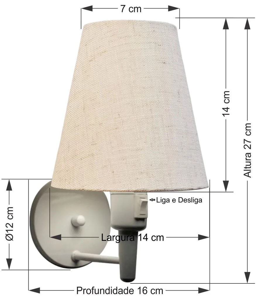 Arandela Cone Md-2013 Branco C/ Inter Liga e Desl Cúpula em Tecido Rustico Bege - Bivolt