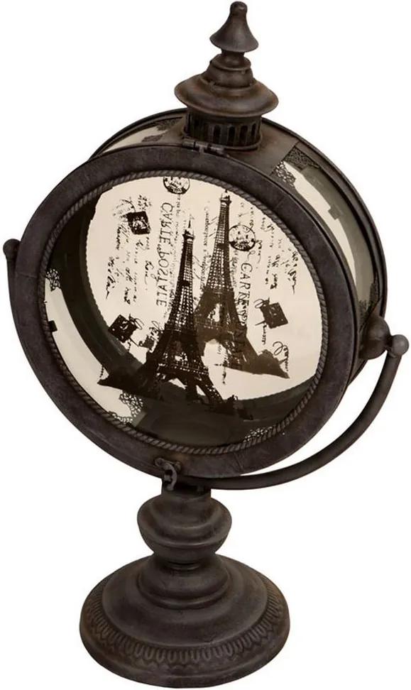 Lanterna Decorativa de Metal Envelhecido e Vidro Paris
