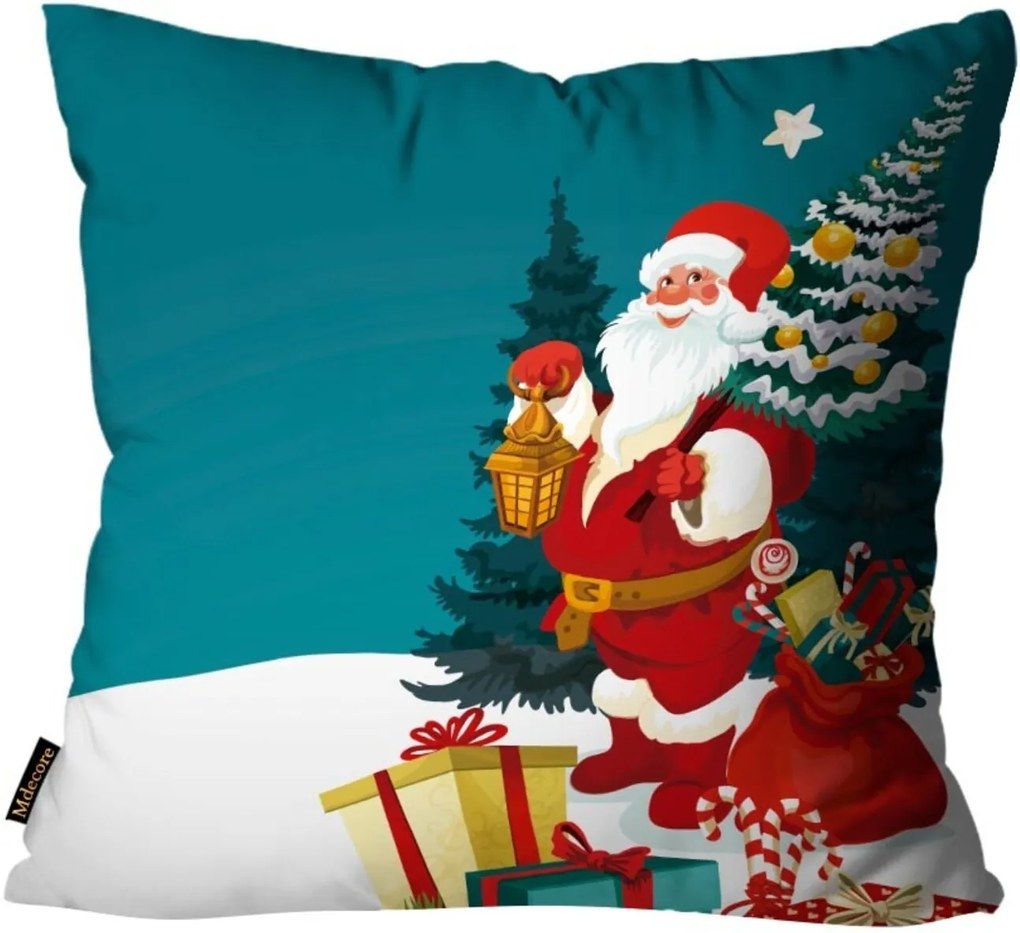 Almofada Premium Cetim Mdecore Natal Papai Noel Verde 45x45cm