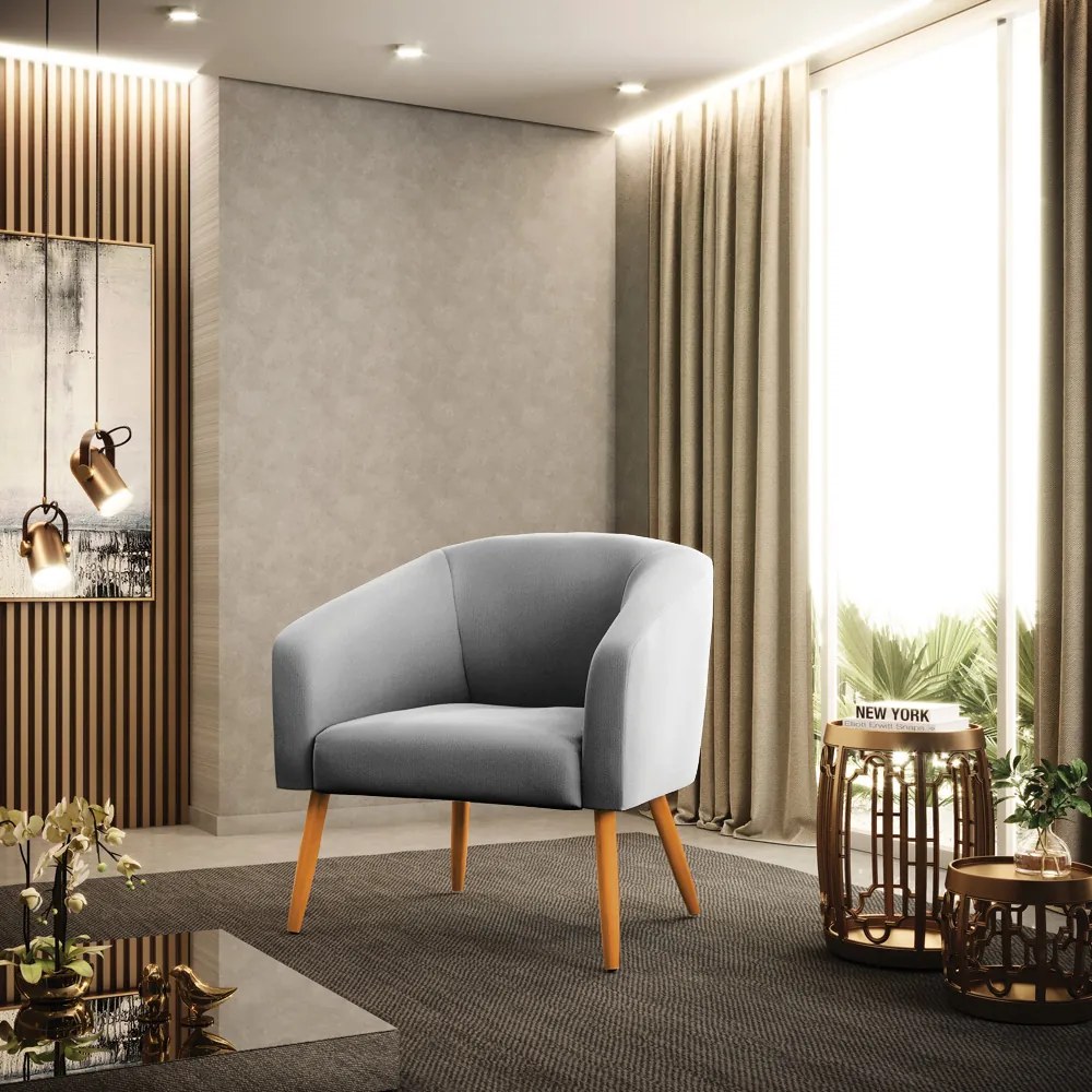 Poltrona Decorativa Pé Palito Castanho kit 2 Stella Suede Cinza D03 - D'Rossi