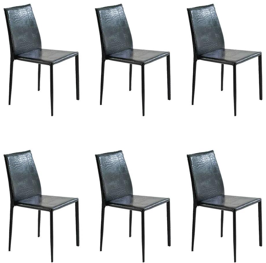 Kit 6 Cadeiras Decorativas Sala e Cozinha Karma PVC Preta Crocco - Gran Belo