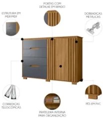 Cômoda Para Quarto 4 Gavetas 147cm Gênova M07 Freijó/Cinza - Mpozenato