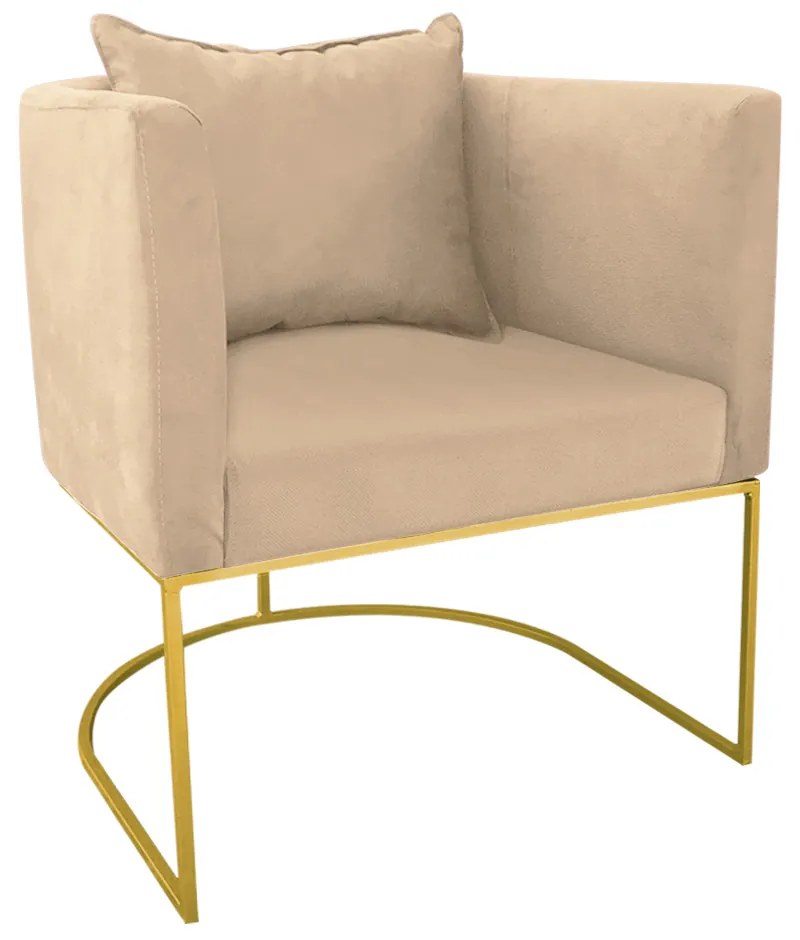 Kit 02 Poltronas Paola Suede Bege Base Metálica Dourado - D'Rossi