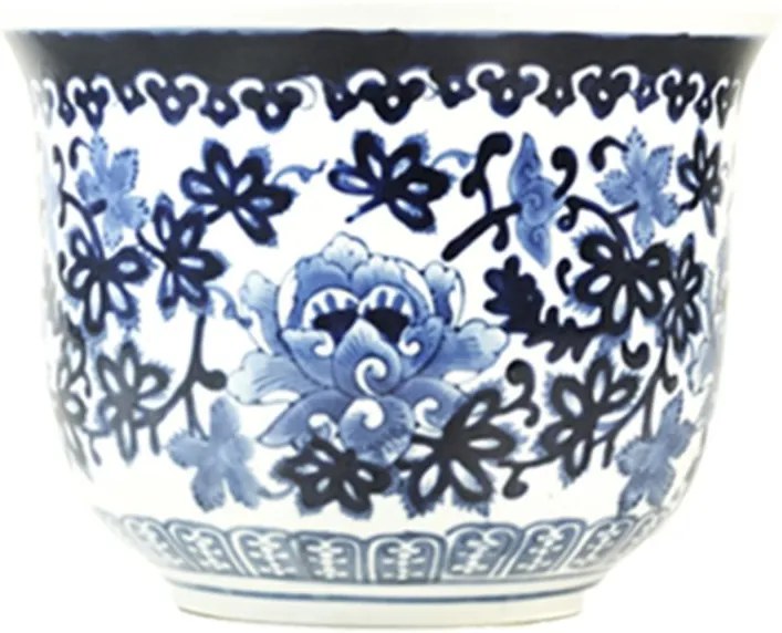 Cachepot em Porcelana Floral Azul e Branco D40cm x A30cm