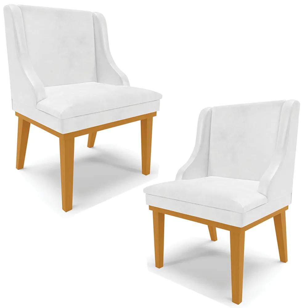 Kit 2 Cadeiras Decorativas Sala de Jantar Base Fixa de Madeira Firenze PU Branco Brilho/Castanho G19 - Gran Belo