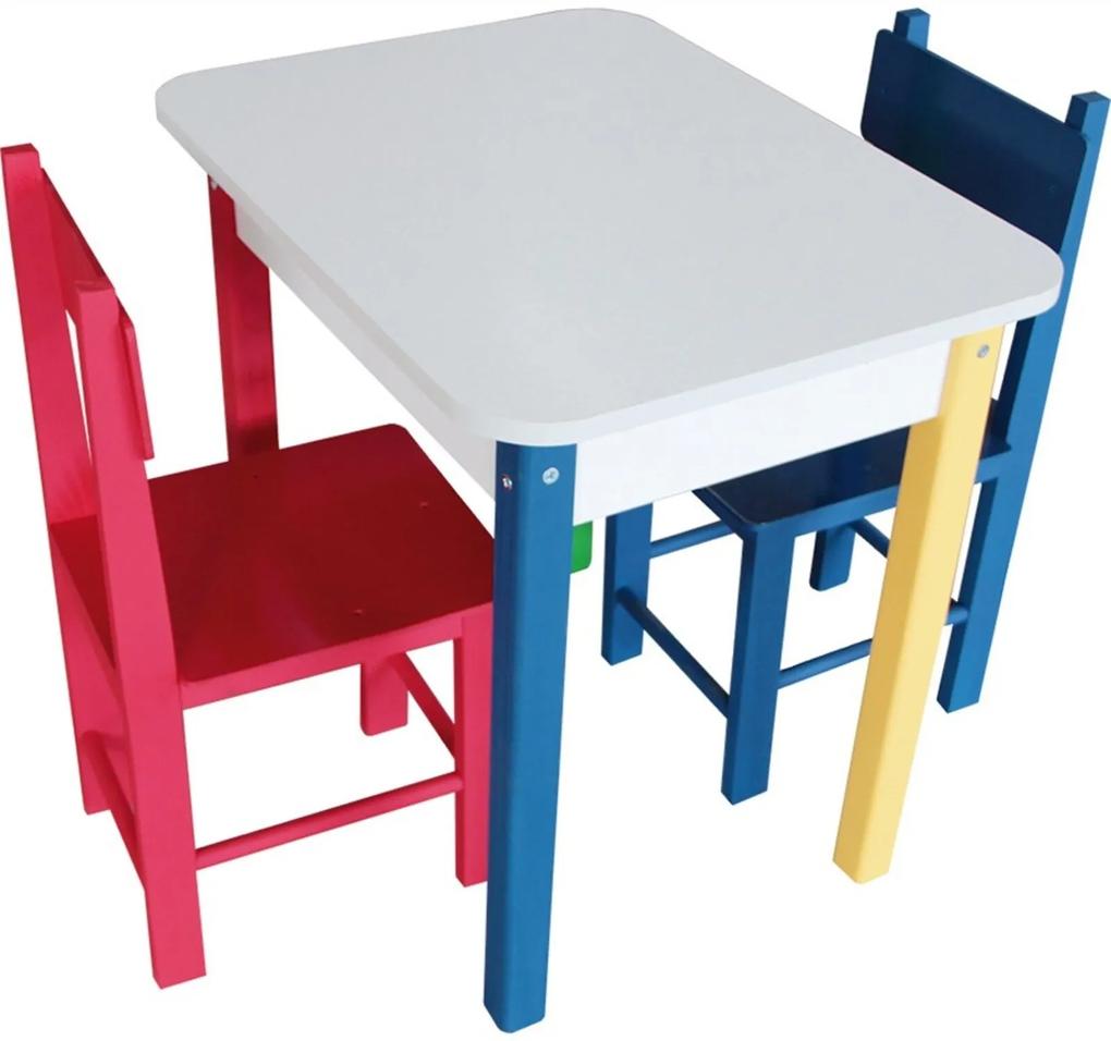Mesa Carlu Retangular Infantil Colorida com 2 Cadeiras - Madeira - 5023 - Branco