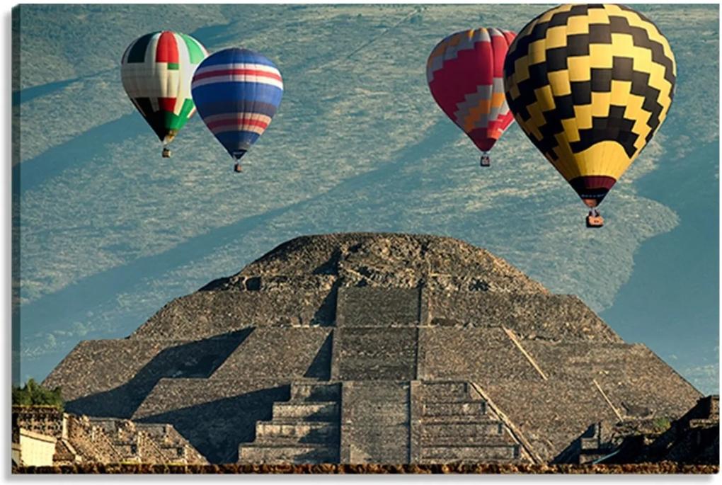 Tela Decorativa Estilo Fotografia Balões nas Pirâmides Teotihuacan México - Tamanho: 60x90cm (A-L) Unico
