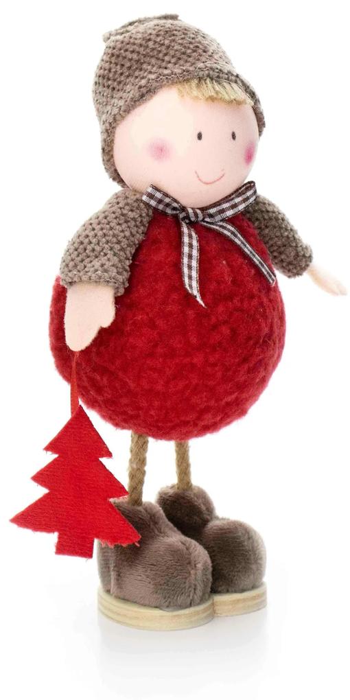 Boneco de Natal Menino em Pé Vermelho e Marrom 20 x12cm - D'Rossi