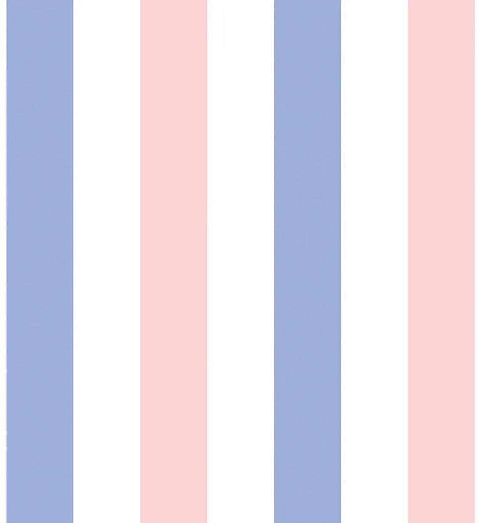 Papel de Parede Listrado azul branco e rosa 0.52m x 3.00m