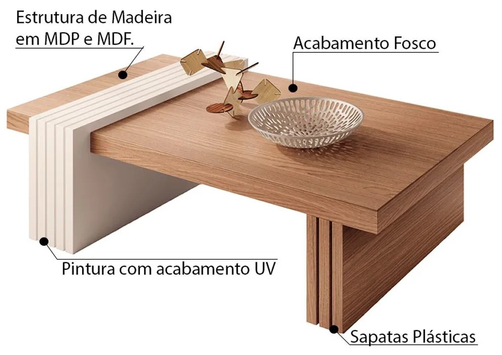 Mesa de Centro para Sala de Estar Riad Nature/Off White G26 - Gran Belo