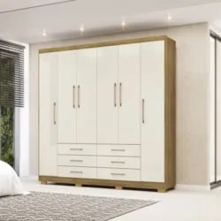 Guarda Roupa Casal 223cm 6 Portas Rick Nature/Champanhe V02 - Mpozenat
