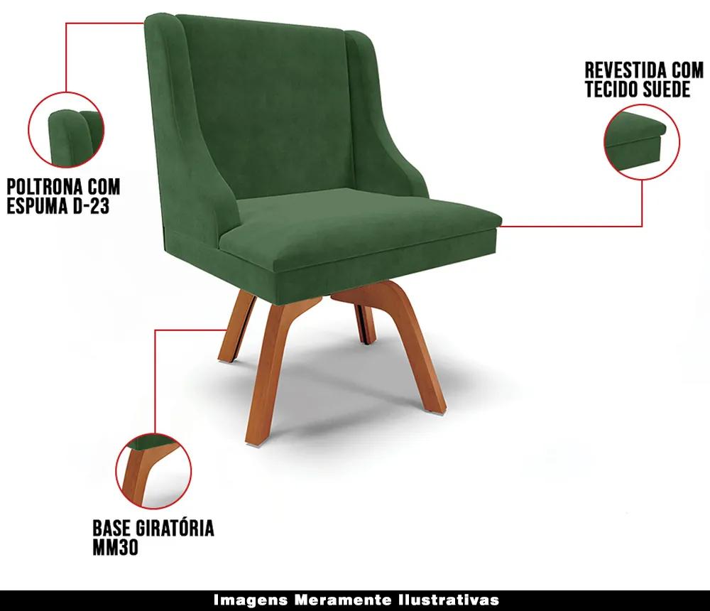 Cadeira Decorativa Sala de Jantar Base Giratória de Madeira Firenze Suede Verde Esmeralda/Natural G19 - Gran Belo