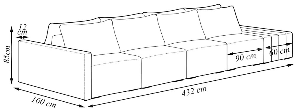 Sofá Ilha Modulado Milos 432cm Puff Lateral Cinza Preto Manchado Linho/PU G33 - Gran Belo