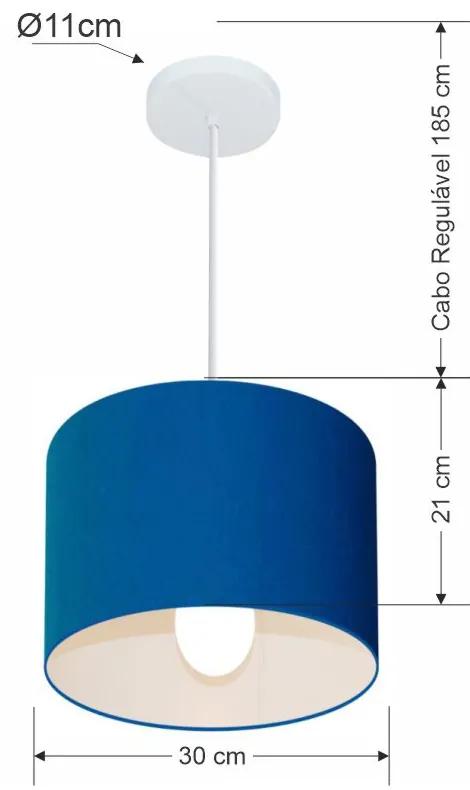 Lustre Pendente Cilíndrico Vivare Md-4054 Cúpula em Tecido 30x21cm - Bivolt - Azul-Marinho - 110V/220V