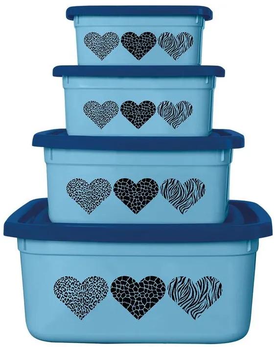 Kit Potes Quadrados Lovely Azul 4 Peças
