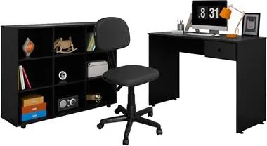 Mesa Escrivaninha Dubai e Nicho Multiuso Amã e Cadeira Giratória CS02 Preto - Mpozenato