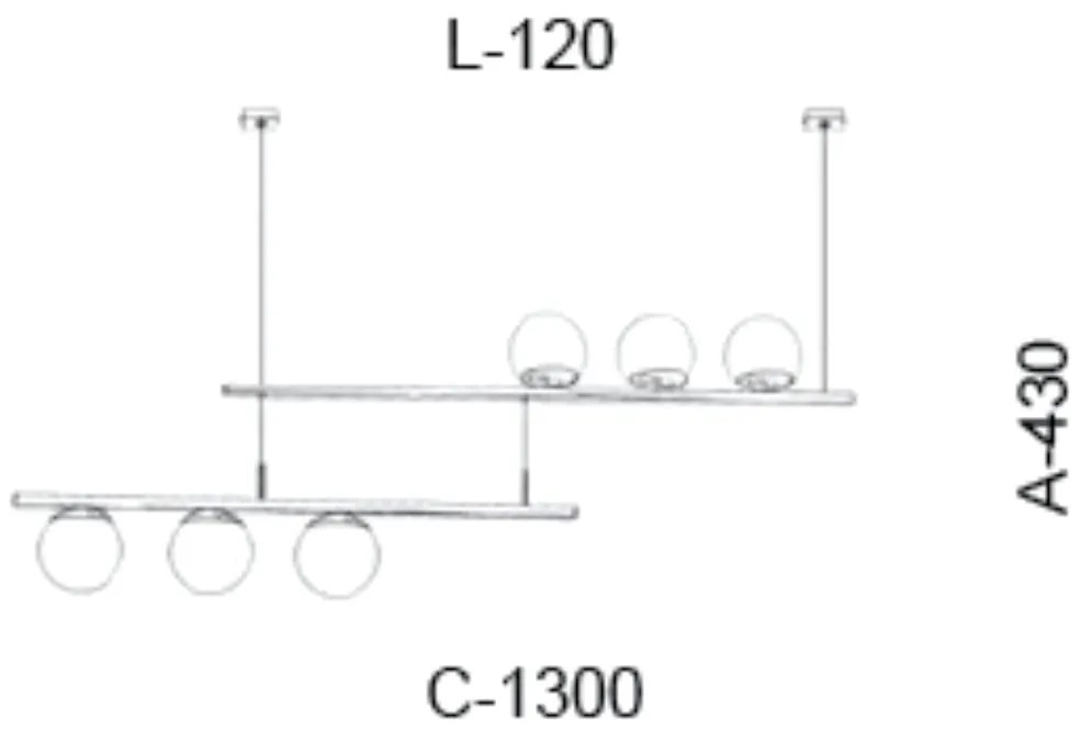 Pendente Retangular 130X12X43Cm Metal E Vidro 6 X G9 Globo Ø12Cm | Old... (PRETO, FOSCO)