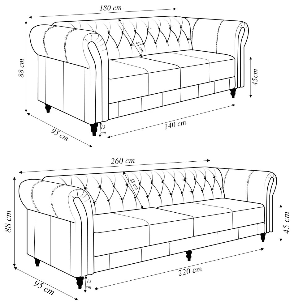 Conjunto de Sofá Sala de Estar Stanford Chesterfield 2 e 3 Lugares 180cm/260cm Pés Madeira Couro Verde Manchado G58 - Gran Belo