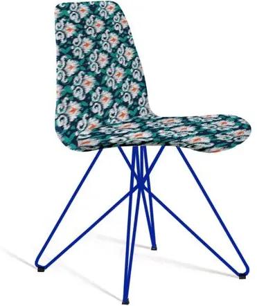 Cadeira Estofada Eames com Pés de Aço Preto - Azul/Verde