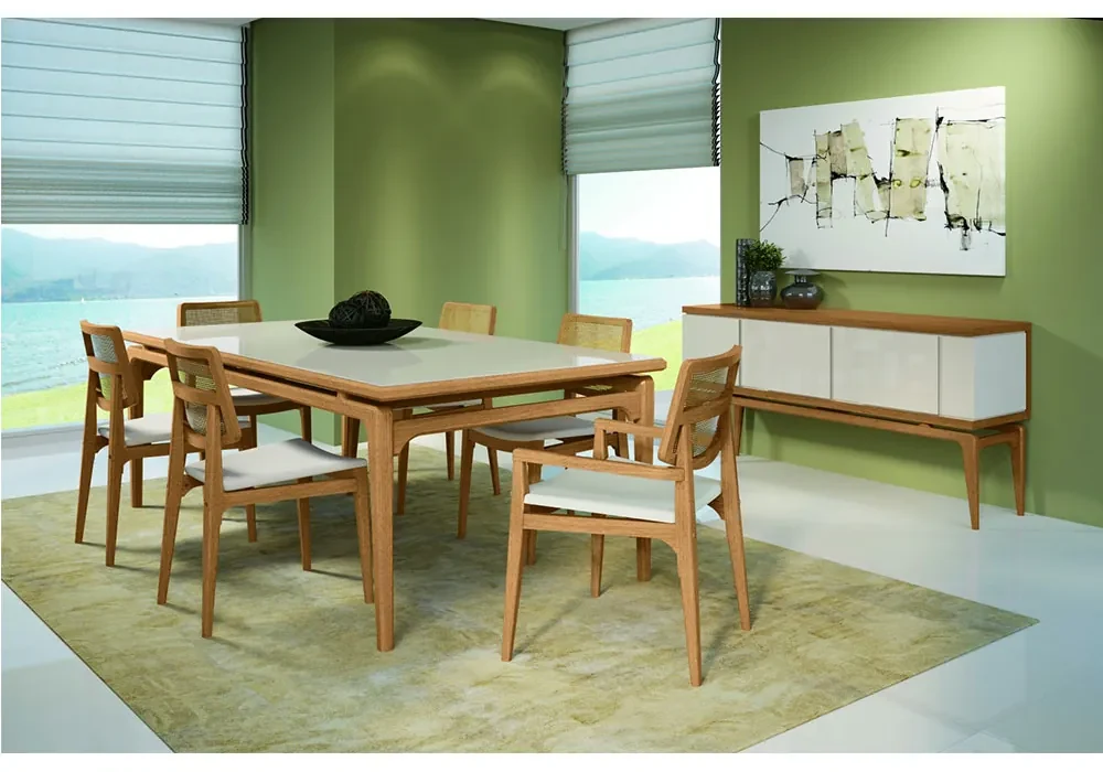 Conjunto Sala de Jantar Mesa Coyle com 6 Cadeiras Medalhão - Wood Prime  44669