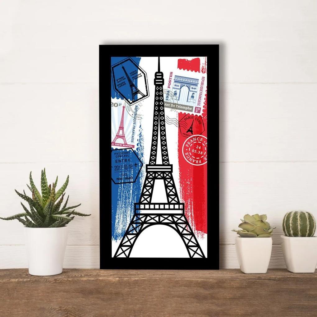 Quadro Alto Relevo Torre Eiffel Selo Correios Colorido40x75cm