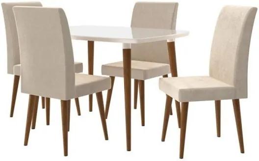 Mesa de Jantar com 4 Cadeiras Jade Off White com Pena Caramelo - RV Móveis