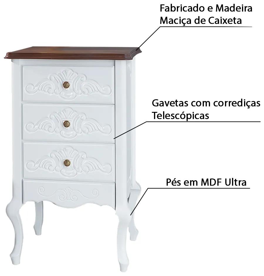 Mesa de Cabeceira Decorativa Zahra 3 Gavetas Branco/Imbuía G71 - Gran Belo