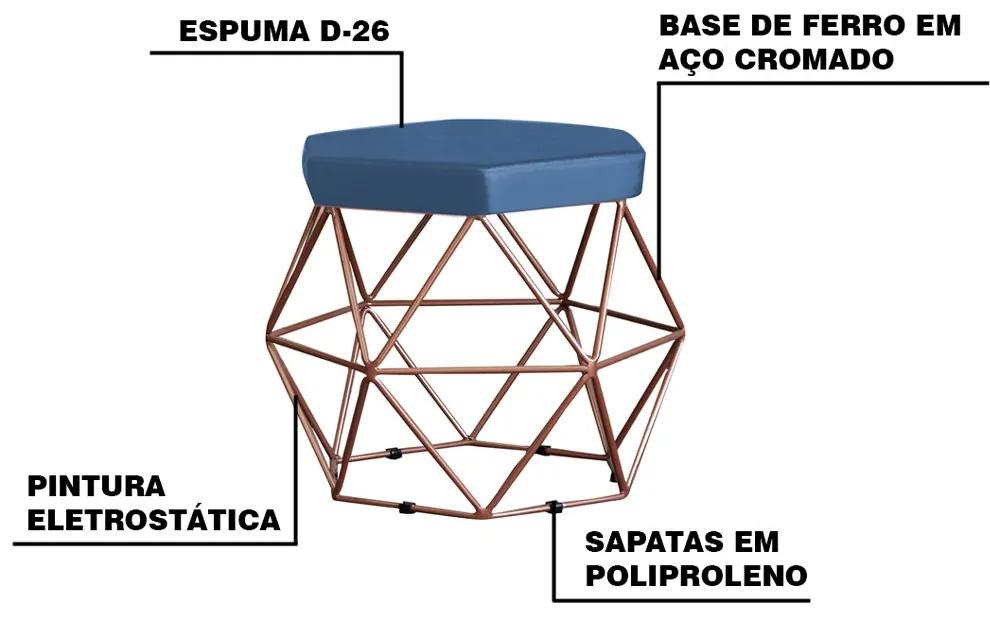 Kit 2 Puff Decorativo Base Bronze Elsa Suede Azul Marinho G41 - Gran Belo