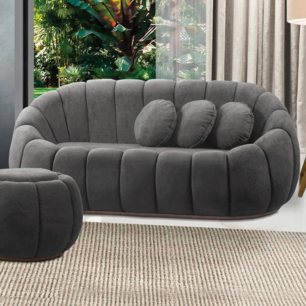 Sofá 2 Lugares Orgânico para Sala Cloud Bouclê E03 - D'Rossi - Cinza escuro