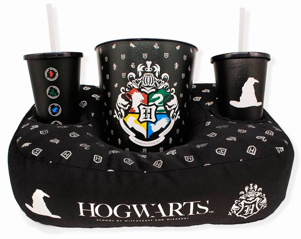 Kit Almofada Porta Pipoca Harry Potter Hogwarts Casas