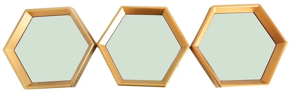 Kit 03 Espelhos Decorativo Moldura Hexagonal Dourado  16,5 x 14,5 cm - D'Rossi
