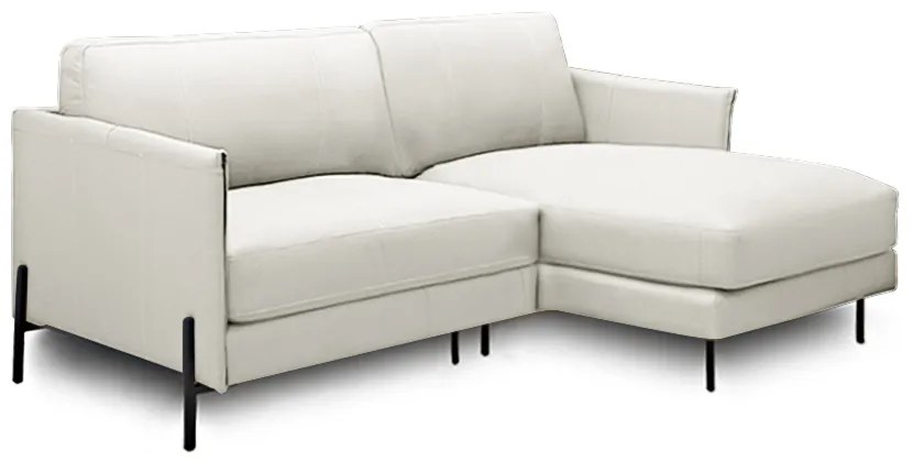 Sofá Decorativo Karine 3 Lugares Sala de estar 230cm com Chaise Pés em Aço Couro Off White G88 - Gran Belo