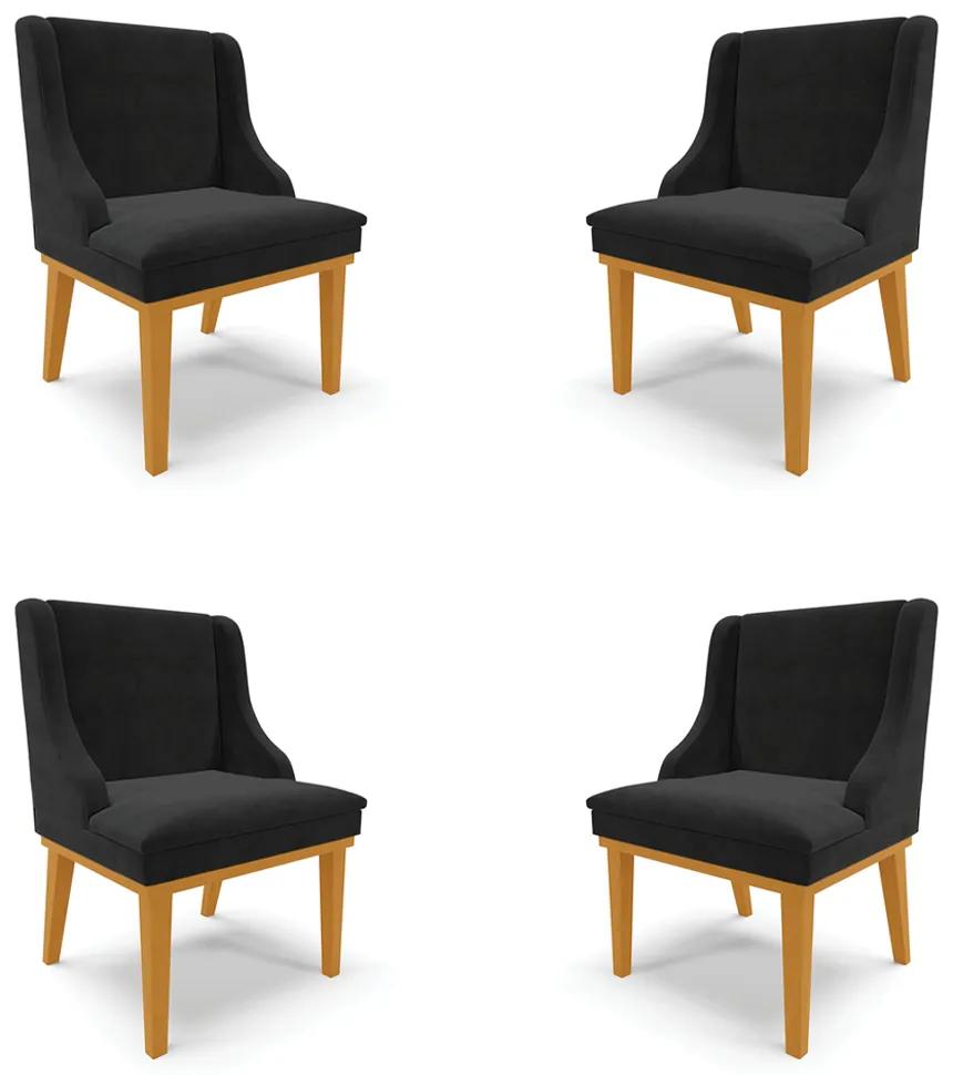 Kit 4 Cadeiras Decorativas Sala de Jantar Base Fixa de Madeira Firenze Suede Preto/Castanho G19 - Gran Belo