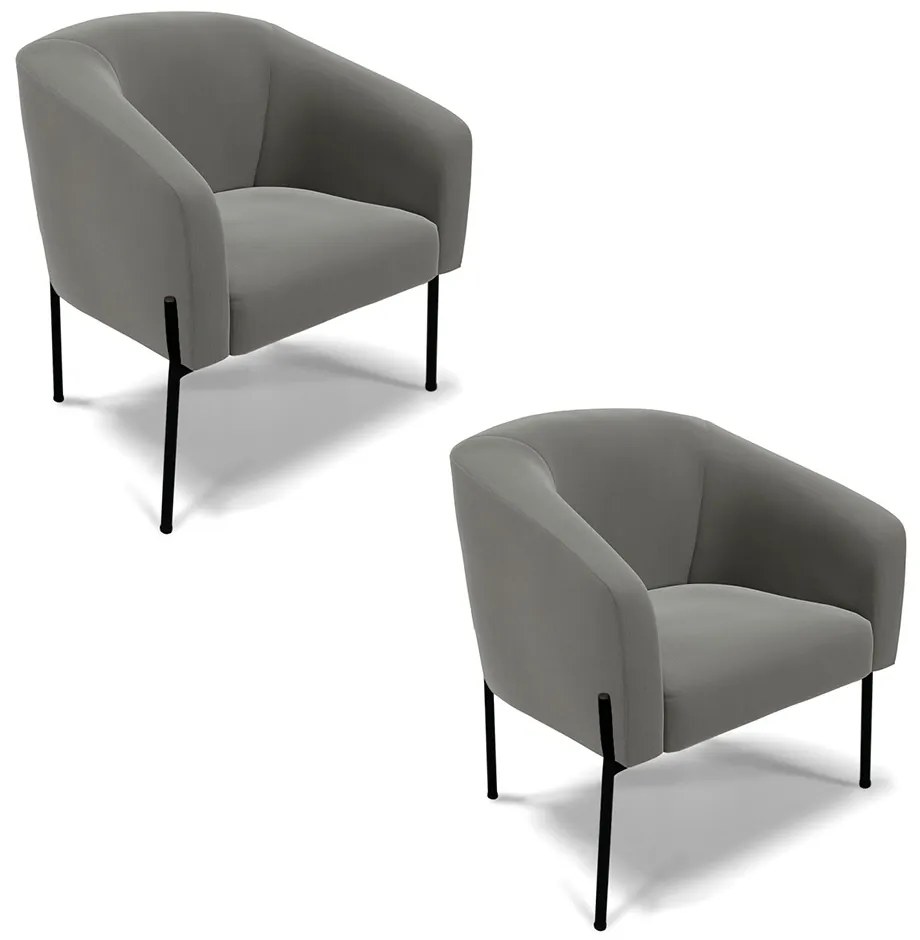 Poltrona Decorativa Pé de Ferro Preto Kit 2 Stella Suede Grafite D03 - D'Rossi