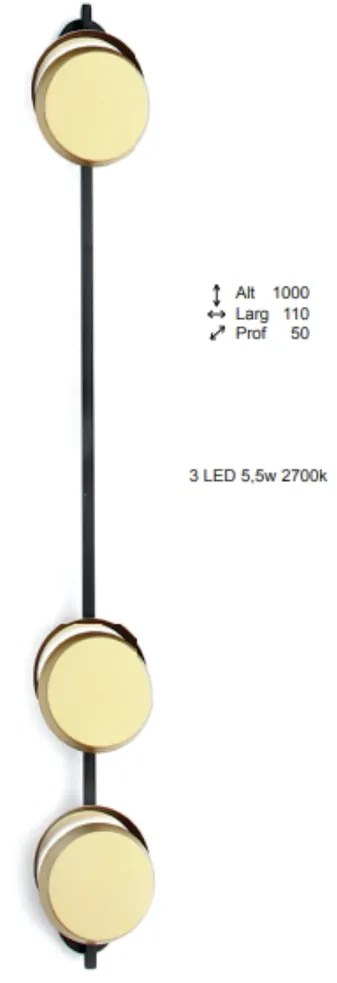 Arandela Eclipse Linear Assimetrico 05X11X100Cm Discos Metal Aluminio... (GRAFITE / COBRE BRILHO, 220V)