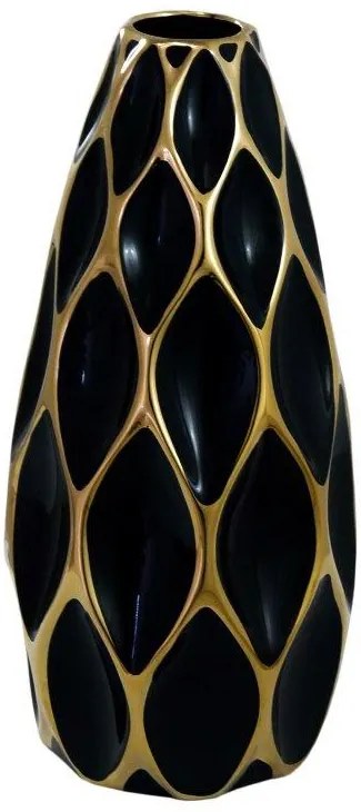 Vaso Decorativo Preto com Detalhes em Dourado - 40x15x15cm