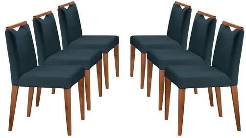 Kit 6 Cadeiras de Jantar Estofada Azul em Veludo Edam