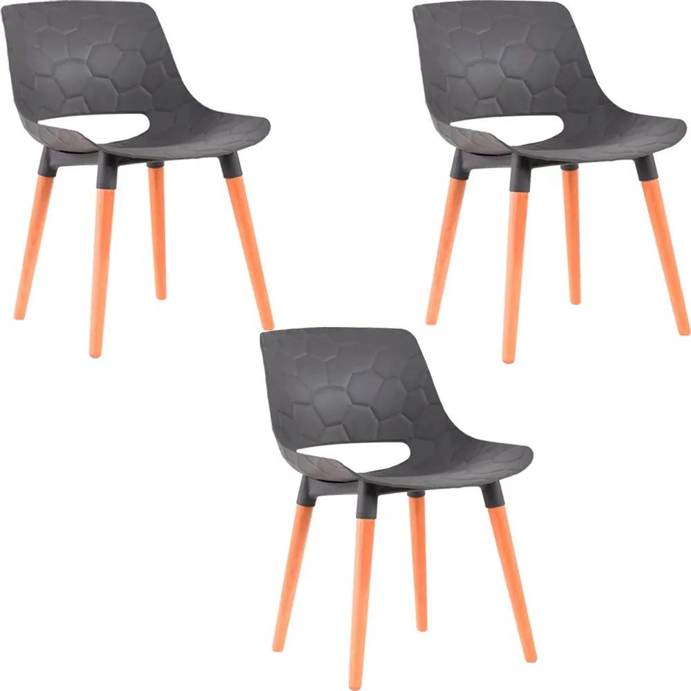 Kit 3 Cadeiras Decorativas Para Salas e Cozinhas LivClean (PP) Cinza - Gran Belo