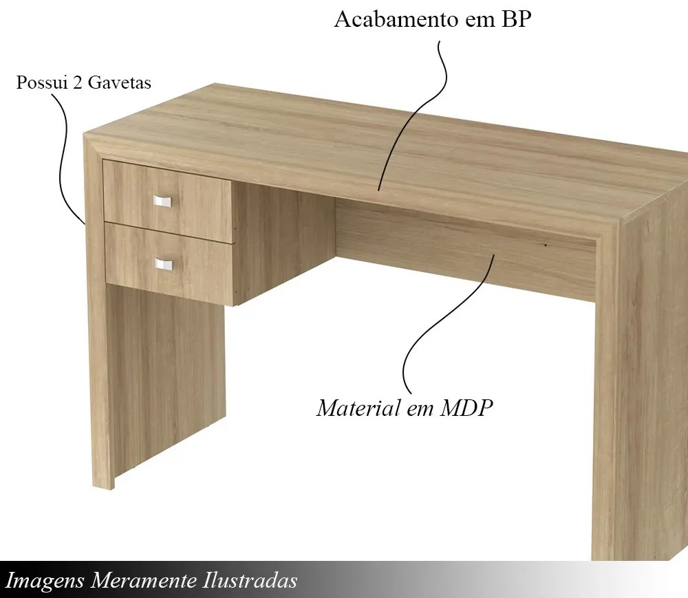 Mesa com 2 Gavetas para Escritório Home Office ME4123 MDP Amendoa G69 - Gran Belo