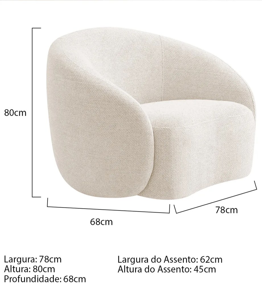 Kit Sofá 3 Lugares 200cm e 2 Poltronas Orgânica Luxo Recepção Amore Linho - ADJ Decor